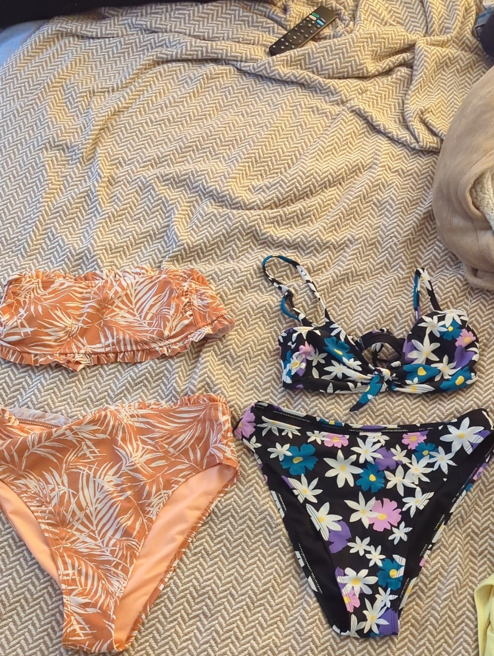 Xhilaration Orange Palm Print Bikini & Xhilaration Black Floral Bikini